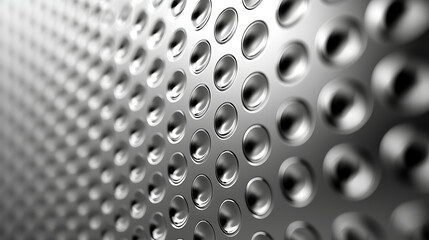 A close up of a silver surface with many small circles