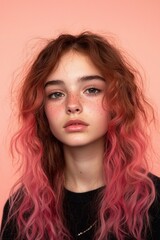 Fototapeta premium Teenage girl with pink hair