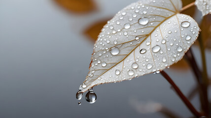 Close Up of a Single white color Leaf with Water Droplets