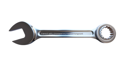 A silver wrench with an open end and a box end on a transparent transparent background