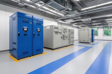 Modern Industrial Electric Room with Control Panels and Equipment