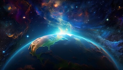 earth rising over dark cosmos