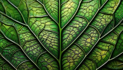 Fototapeta premium detailed close up of a green stained glass leaf with intricate patterns and textures highlighting its natural beauty and artistic design