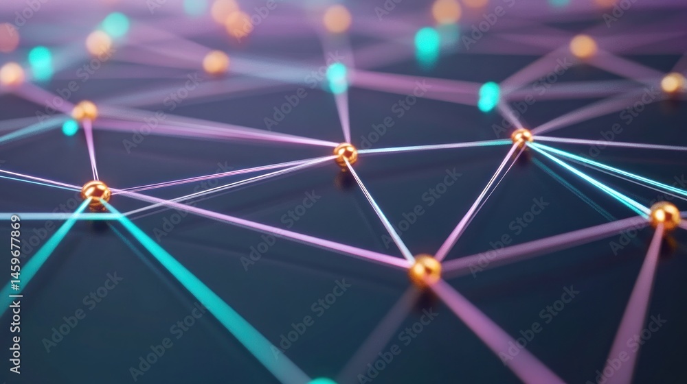 Aufkleber abstract network connection: golden nodes and illuminated lines