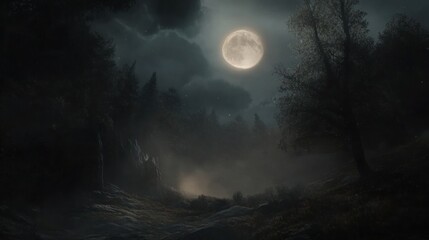 Enigmatic Moonlight Forest: A Serene Night in the Woods