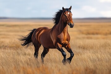Majestic Wild Stallion Racing Across the Prairie