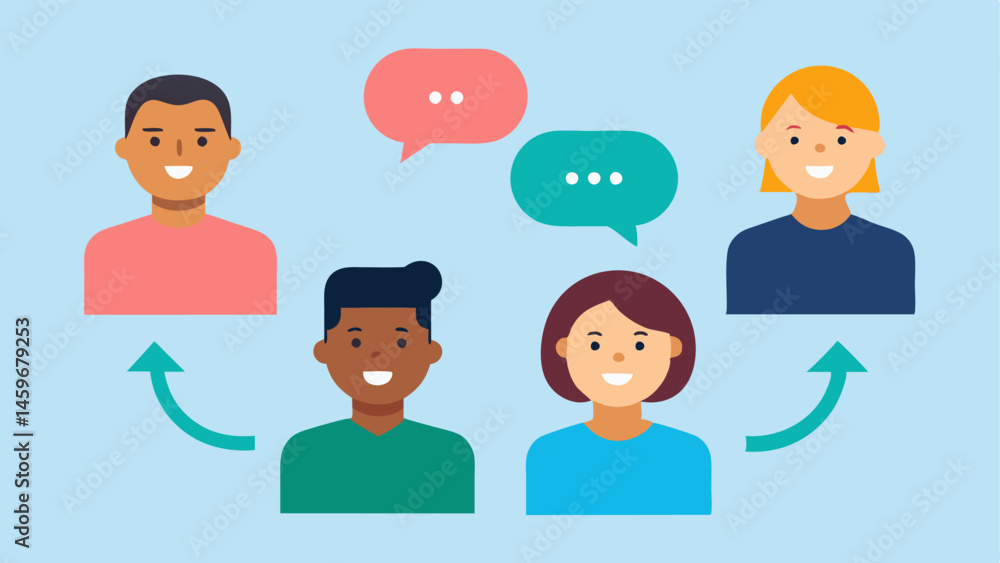 Poster diverse group discussion a group of four people from different backgrounds discussing animatedly wit