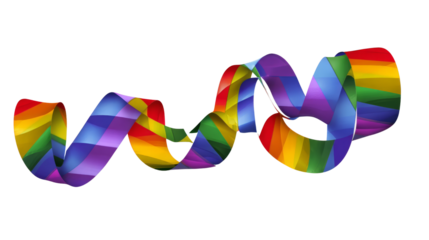 Colorful ribbon swirling in motion of pride month studio graphic design clear environment side view transparent background