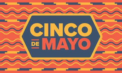 Fototapeta premium Cinco de Mayo in Mexico. Traditional mexican fiesta in May. National happy holiday with carnival, festival and parade. Latin american and spanish pattern. Illustration with sombrero. Vector poster