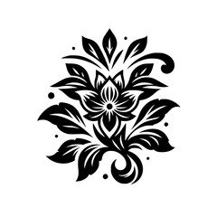 Elegant Black & White Floral Motif Vector, Decorative Design Element
