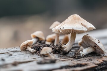 Rustic Wooden Table with Fresh Wild Mushrooms