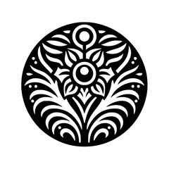 Intricate Floral Mandala Design, Black & White, Circular Ornament