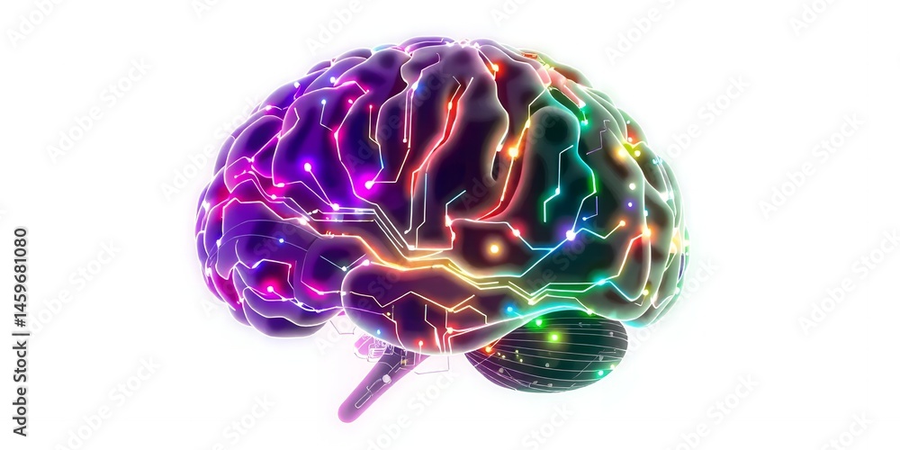 Aufkleber human brain neural network illuminated circuitry abstract 3d model