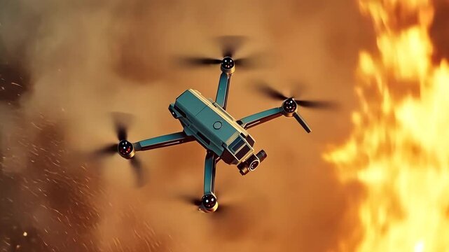 Mid charge aerial map unfurl with drone and controller in action above dynamic landscape