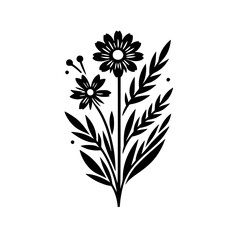 Minimalist Black and White Floral Illustration on White Background