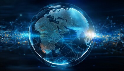 illuminated digital globe visualizing global data with futuristic tech design