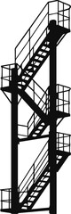 Silhouette of multi-level industrial staircase with platforms and safety railings