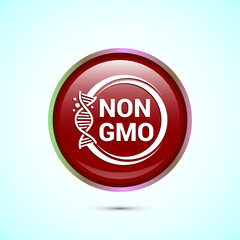Non gmo icon design illustration, GMO free food label,  Organic healthy food sign, Red color round button design