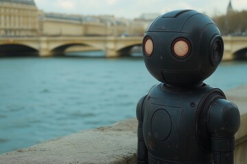 Fototapeta premium Black Robot by the River