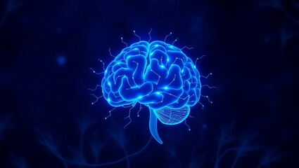 Obraz premium Artificial Intelligence Brain Illustration Machine Learning On Dark Blue Background