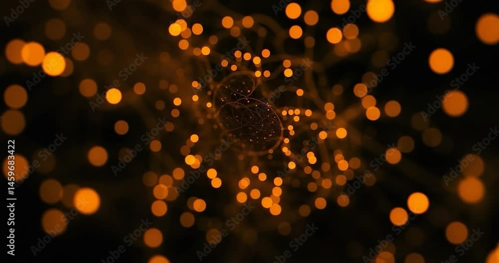 Poster a mesmerizing display of blurred golden bokeh lights in a dark, abstract composition.