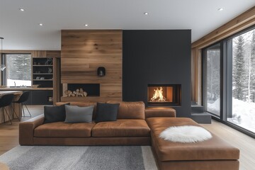 Obraz premium modern chalet living room