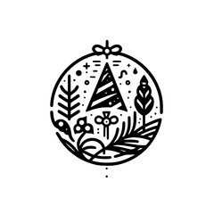 Minimalist Christmas Ornament Illustration - Black and White, Geometric Holiday Design
