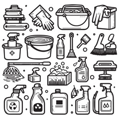 vector clipart collection of editable cleaning equipment and supplies elements
