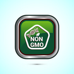 Non gmo icon design illustration, GMO free food label,  Organic healthy food sign, Green color square button design