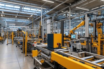 Naklejka premium Modern Automated Manufacturing Plant with Advanced Robotics Equipment