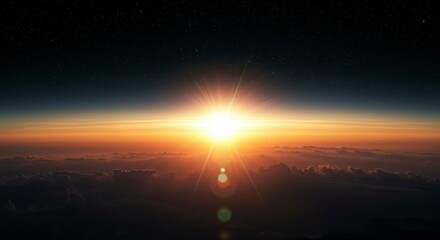 Sunrise from space over clouds