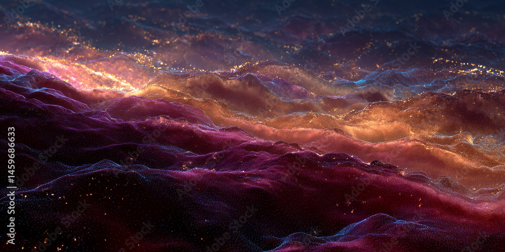 Aufkleber abstract image of undulating, textured surface in deep reds, oranges, and blues, interspersed with g
