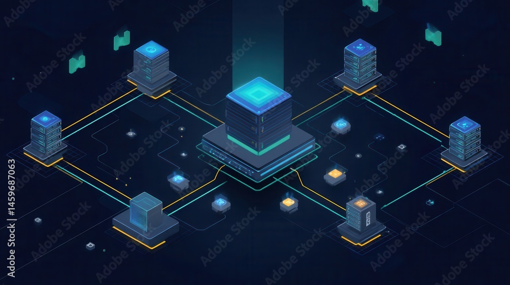 Poster complex digital network system design in futuristic style.