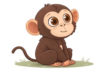 Fototapeta premium Cute Cartoon Baby Chimpanzee Sitting Illustration