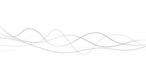 A minimalist abstract image featuring multiple, interwoven, wavy lines in varying thicknesses and dashed patterns.	