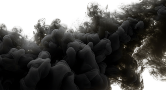 Dramatic display of dark and light gray ink clouds blending and swirling in an abstract design.