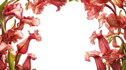 Floral frame of vibrant pink pitcher plants
