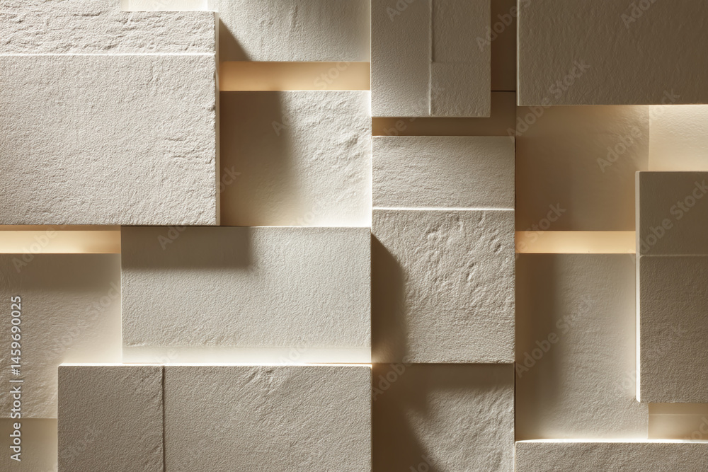 Poster Off-white textured blocks form an abstract geometric pattern, creating a modern and minimalist design, ideal for showcasing products or as a background