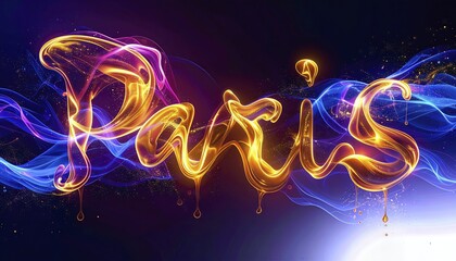 Naklejka premium Illuminated Artistic Text of Paris in Vibrant Colors