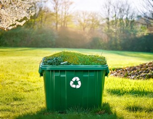 in the spring a bin is used to hold green garden waste for cleaning garden waste green bin spring compost and recycling