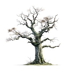 Obraz premium an old, dead tree, rendered in high resolution on a white background