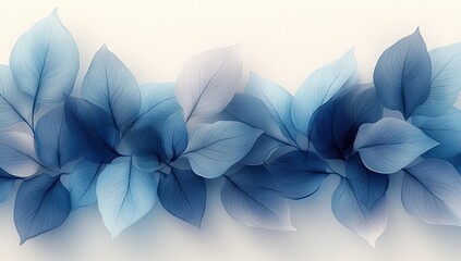 Delicate, translucent blue leaves arranged in a horizontal border.