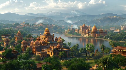 Fototapeta premium Classic architecture in Indian countryside scene high resolution image