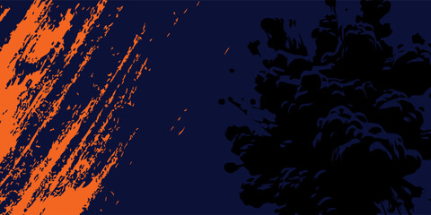 A navy blue and orange brush stroke pattern The dark navy blue background. vector illustration