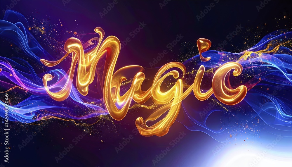 Poster magical gleaming text design with colorful swirls