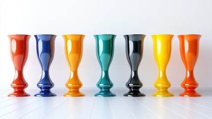 An elegant lineup of variously colored vases represents contemporary design, exuding flair and offering visual stimulation that enhances any living space.