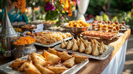 Indian Graduation Party Table with Samosas and Sweets