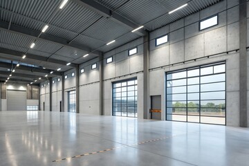 Modern Warehouse Interior Design Empty Space, Clean Aesthetics