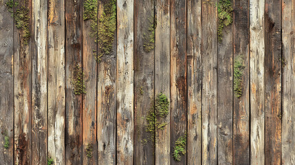 Fototapeta premium A wooden fence with moss growing on it
