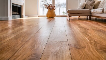 close up of a light oak engineered hardwood floor in a scandinavian style living room with a clean and natural finish